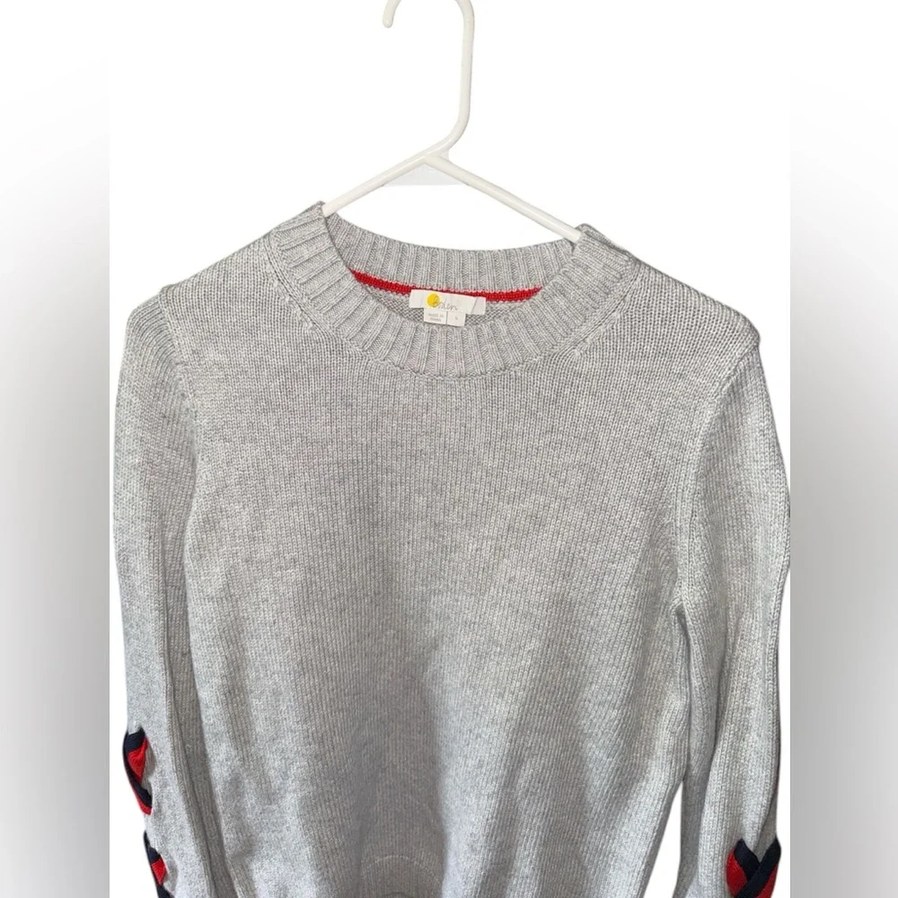 Boden Angelica Gray Cashmere Blend Knit Crewneck Tie Sleeves Sweater Size Small - Picture 2 of 7